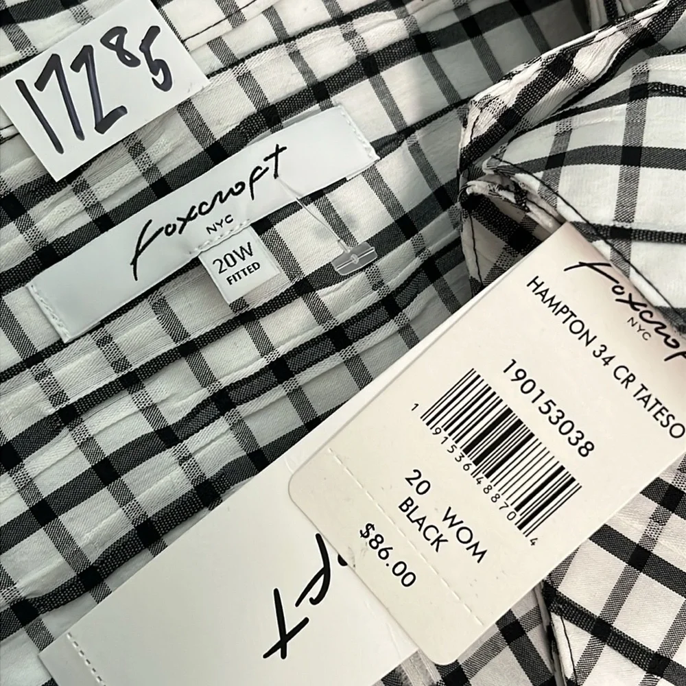 Foxcroft Hampton Button Top Womens Size 20 Black White Plaid Mature Casual - Picture 3 of 10
